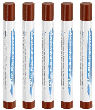 QUARKZMAN 5Pz Kit Riparazione Legno Stucco Riempitivo Cera per Ritocchi Pastelli Ritocco Pennarello Riparazione Mobili Parquet per Graffiare Legno, Noce Scuro