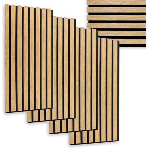 Paneles acústicos en aspecto de madera 60 x 30 cm como absorbente de sonido, juego de 4 unidades, aislamiento acústico decorativo para 0,72 m², paneles de pared para revestimiento de pared