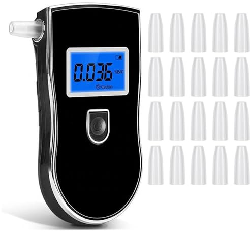 beseloa Alcoholímetro Electrónico 20 Boquillas de Alcoholímetro Portátil Digital con Pantalla LCD, Probador de Alcohol Profesional Portátil para Uso Personal y Profesional