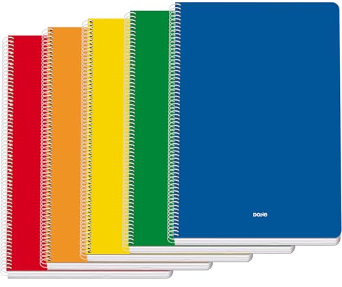 Dohe - Cuadernos A4+ (5 uds.) - Tamaño 21,5x31,5 cm, 5 Colores: Azul, Rojo, Naranja, Amarillo y Verde, 80 Hojas Cuadriculadas (4x4 mm), Cierre de Espiral, Tapa Blanda de Cartulina, Material de Oficina
