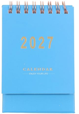 TOMETURE Mini calendrier 2027 de bureau à rabat avec autocollants (bleu foncé) - Calendrier de bureau pour enseignants, idéal pour la planification de l'année scolaire.