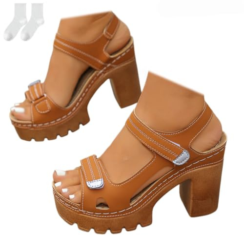 Women's Platform Sandalettes with Block Heel, Summer Slingback Sandals Open Summer Shoes Roman Sandals Plus Size Comfortable Casual Shoes for Vacation And Everyday Wear
