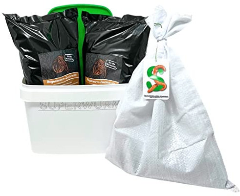 SUPERWURM Set små (ca 550 stycken) fiskmaskar, fodermaskar, regnmaskar – 0,5 kg – dendrobena, maskar, jätterödmaskar, fiskedrag, levande bete, fodermaskar, maskgård