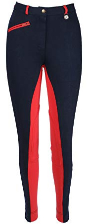 Avon Equine Horse Riding Child Soft Stretchy Jodhpurs JODS JODPHURS Child/Girls Cotton Lycra Soft Jods Knee Patch Equestrian Jodh Children Pants Two Tone_Navy/RED_28