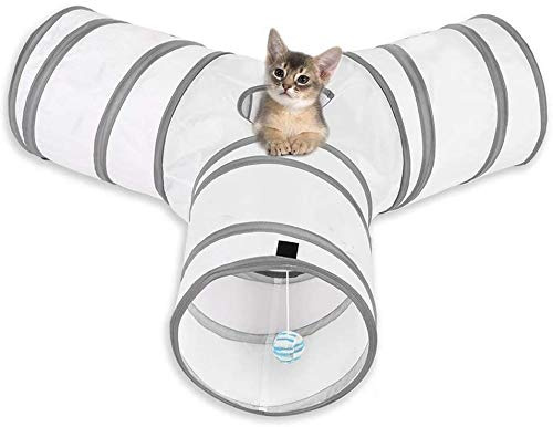 MFEI Rabbit Toys, Cat Tunnels 3 Way Cat Tunnel Rabbit Toys Crinkle Collapsible Tube Toy Tunnel for Cats Rabbits, Dogs, pets(White)