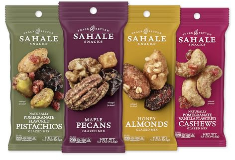 Sahale Snacks Glazed Mix Nut Blend Variety Pack, 1.5 Oz Grab & Go Bags (12 Total Packs) - Four Different Dry-Roasted Deluxe Mixed Nuts Blends Included - Non-GMO Kosher & Certified Gluten-Free Snacks