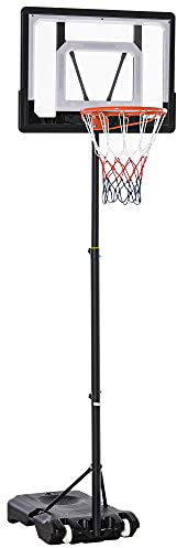 HOMCOM Basketballständer höhenverstellbar Basketballanlage für Kinder Basketballkorb mit Räder draußen Stahl PVC HDPE Schwarz 83 x 75 x 206-260 cm
