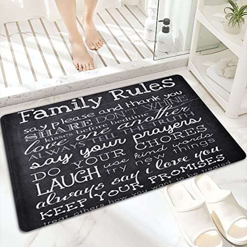 Badematte, rutschfest Waschbar Badezimmerteppich 60x100 cm,Die Familienerziehungsregeln auf dem schwarzen,Badvorleger mit Wasserabsorbierenden, Weichen Mikrofasern für Badewanne, Dusche und Badezimmer