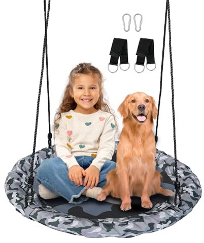 JUNGLE WELL Nest Swing Seat for Kids - 100cm Heavy Duty 900D Oxford Fabric, 160KG Capacity, Adjustable Tree Straps & 2 Carabiners | UKCA & CE Certified for Indoor & Outdoor Use (Camo)