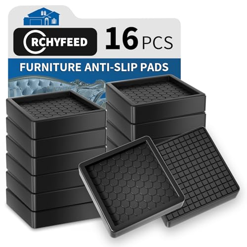 RCHYFEED Furniture Caster Cups, 16Pcs Square Furniture Coasters, 2 Furniture Castor Cups Non-Slip, Sofa Feet Pads,Thick Rubber Furniture Coaster-Prevent Furniture from Moving or Rolling (Black)