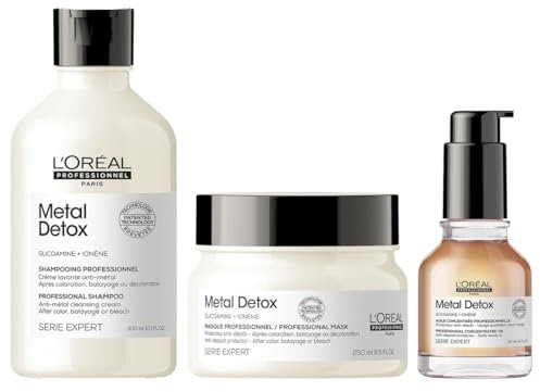 L'Oreal Professionnel Cofre Trio, Rutina para Cabello Dañado o Teñido, Color Más Duradero y Brillante, para Cabello Más Fuerte, Metal Detox