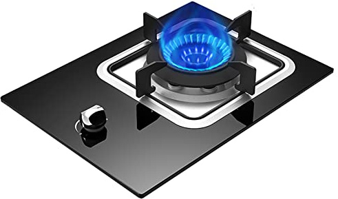 Burner Gas Cooker gas hob Black Tempered Glass 4.2KW Kitchen Gas Hob ，1 Zones Built-in Glass Ceramic Cooktop, Non-slip Cast Iron Pot Holder，Flameout Protection Function，Compatible With All C