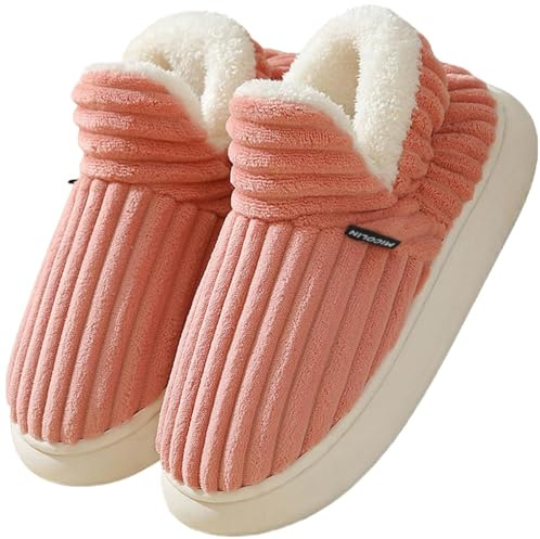 Donpapa Zapatillas de Estar por Casa Mujer Hombre Invierno Cálido Cerradas Cómodo Algodón Pantuflas con Espuma de Memoria Rosa 260