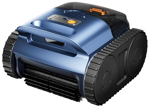 Aspiradora robótica inalámbrica para piscina, limpiador de piscinas con accionamiento de pista y navegación por sonar, motor sin escobillas de 180 W, escalada de pared y línea de flotación, tiempo de