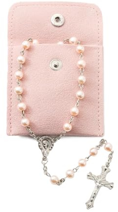 Collana Rosario Comunione, Cattolico Rosario Collana, Perle con Sacchetto di Velluto, Collana Rosario Croce Cattolica, per Rosarios, Croce, Battesimo, Comunione, Matrimonio, Festa (B)