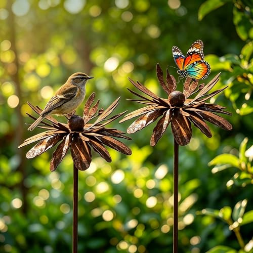 JACKANNA Herbst Deko,2er Set Herbstdeko Draußen,Gartendeko für Wetterfest | Herbstdeko Draußen, Gartenstecker Rost Deko Draussen 60cm -Balkon Deko Gartendeko Vintage Metall - Blumenstecker Edelrost