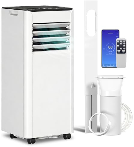HOMCOM Condizionatore Portatile 7000BTU 2kW 4 in 1 Raffreddamento Deumidificazione, Ventilatore, Modalità Sleep, WIFI, Alexa/Google Voce, Telecomando, Touch, Display LED, Classe A, Timer 24H per 26m²