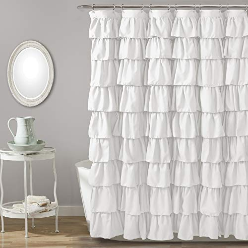 Lush Decor Ruffle Shower Curtain | Floral Textured Vintage Chic Farmhouse Style Design, White, 72 x 72