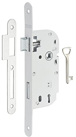 THIRARD - Serrure Encastrable à Clé pour Porte de Chambre - Axe 40 mm - Bouts Ronds - Zingué - 1 Clé - Coffre Acier Embouti - Têtière Acier - Mécanisme à 1 Tour - Gris