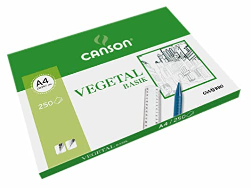 Canson Vegetal Basik, Papeles técnicos, Suave, 90g, Hoja, A4-21x29,7cm, Translucido