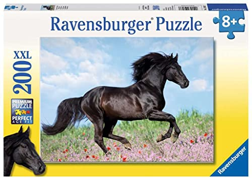 Ravensburger barnpussel - 12803 Schwarzer Hingst - hästpussel för barn från 8 år och uppåt, med 200 bitar i XXL-format