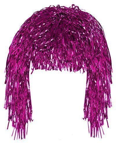 Robelli Adult Fancy Dress Shiny Metallic Foil Tinsel Wig Costume Accessory (1, Hot Pink)