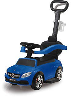 JAMARA 460446 - Rutscher Mercedes-AMG C 63 3in1 - Kippschutz, Kofferraum, Schub-und Haltestange mit Lenkfunktion, Rückenlehne, Schutzbügel, ausziehbare Fußauflage, Sound/Hupe am Lenkrad, blau