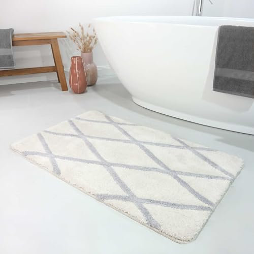 Homie Living Badteppich, Badematte, kuscheliger Flauschiger weicher Flor, rutschfest und waschbar, San Bosa (55 x 65 cm, Beige Grau)