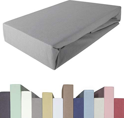 EDDA LUX Spannbettlaken für 20-40 cm hohe Matratzen, 180 x 200-220 bis 200 x 200-220 cm, Öko-Tex, Baumwolle m. 5% Elasthan, Premium Spannbetttuch für Boxspringbett, in Steingrau