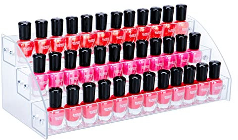 KINGROW Nail Polish Organizer Holder Rack 3 Layers Acrylic Display Rack Eyeglasses Shelf Essential Oils Ink Storage Holds Up to 48 (Fit 1-2oz Bottles)
