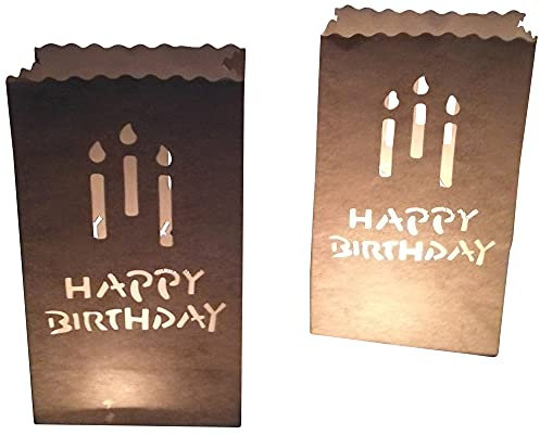10 Stück Papier Lichttüten Lichtertüten Geburtstag Happy Birthday Kerzen für Teelichter Kerzen Laternen weiß Kerzenhalter Kerzentüten