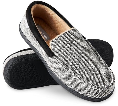 Dunlop Pantofole Uomo Ciabatte Invernali da Casa Calde Comode Antiscivolo Memory Foam (Beige/Nero, 44 EU)