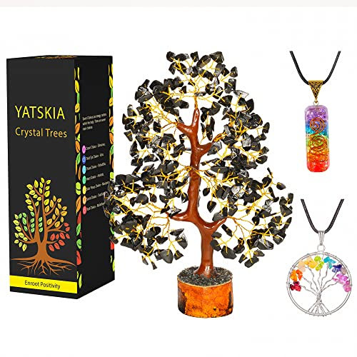 YATSKIA Black Tourmaline Tree - Haeling Crystal - Gemstone Money Tree - Reiki Healing Tree - Chakra Balancing - Home Decor - Spiritual Gifts