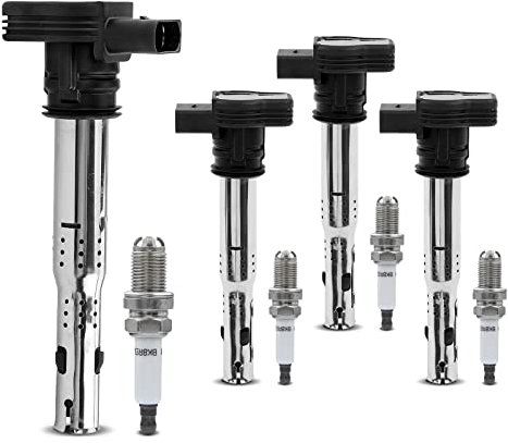 Frankberg 4x Zündspule + Zündkerzen Kompatibel mit A3 2003-2013 A4 2004-2016 Golf 2004-2013 P.a.s.s.a.t 2005-2014 Octavia II 2004-2013 T.o.u.r.a.n 2003-2007 1.8L 2.0L