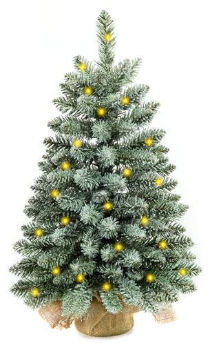 2 ft Mini Christmas Trees with 25 F5 LED Lights, 24 Decorated Burlap Artificial Tabletop Christmas Trees Home Party Decoration for Kitchen Dining Room Window