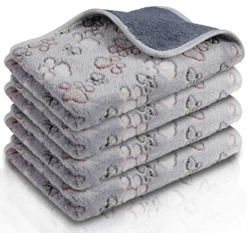 Namalu 4 Couvertures pour Cochon d'Inde en Polaire Lavables Imperméables Doublures pour Cage Absorbantes Tapis de Couchage Réutilisable pour Animaux de Compagnie (Patte Adorable, 60 x 40 cm)