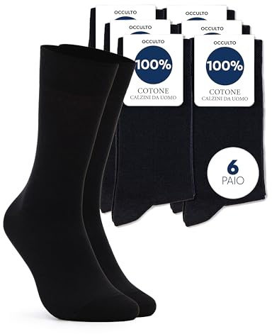 Occulto Chausettes 100% Coton Homme lot de 6 (modèle: Roland) noir 39-42