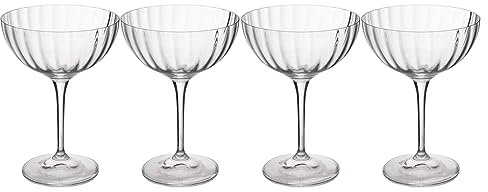 MIKASA Treviso Crystal Coupe Glass, 300ml, Set of 4 Lead-Free, Clear Fine Glasses with Rippled Effect for Celebrations