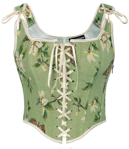SCARLET DARKNESS Women's Floral Corset Top Cottagecore Vest Overbust Bustier Lace-up Vintage Medieval Renaissance Corsets
