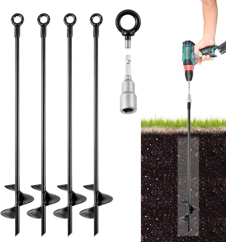 Coriver 4 Pack Ground Anchors, 15 Inch Ground Pegs kits, Ground Anchor Heavy Duty Shelters, Ground Screw Tent Pegs for Hard Ground, Fit Tents, Canopies, Sheds, Swing Sets