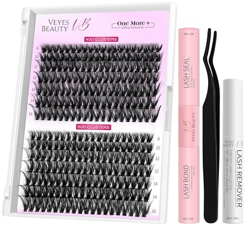 VEYESBEAUTY Pestañas Postizas One More+ Kit Pestañas Pelo a Pelo Pestañas Postizas Naturales Mixed Eyelashes Diy Lash Cluster 40D+50D 8-16mm