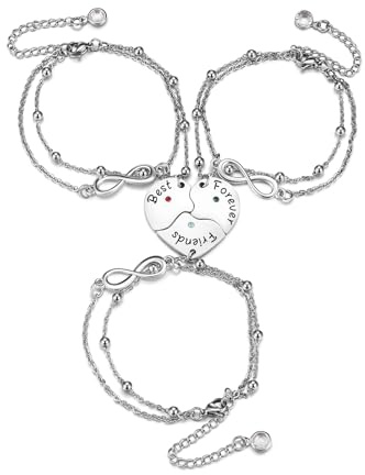 Jovivi Braccialetto dell'amicizia delle donne regalo d'argento braccialetto migliore amico per donne ragazze 3/4 pezzi infinito cuore puzzle braccialetto regolabile BBF migliori amici regali per, 13