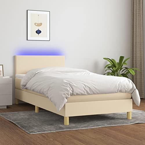 qohoio Boxspringbett mit Matratze & LED Bett Boxspringbett Bett Mit Matratze Polsterbett Schlafzimmer MöBel Creme 100x200 cm Stoff - 3133538
