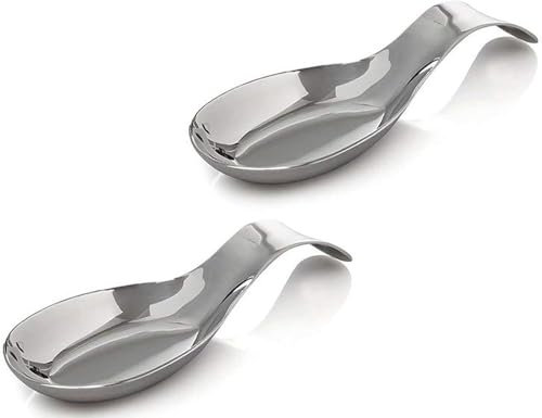 Kitchen Kemistry Stainless Steel Spoon Rest Big with Long Handle for Kitchen Counter Cooking Utensils Rest, Holding Messy Spatula & Ladle, Holder for Stove Top, Dishwasher Safe - Pack of 2