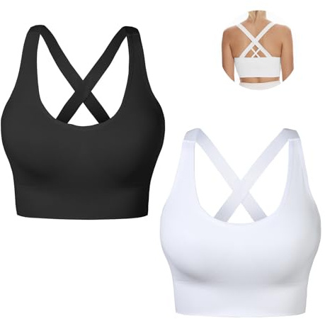 Nabawa Soutien-gorge de sport non rembourré pour femme, soutien moyen, bretelles croisées dans le dos, soutien-gorge de sport sans couture à fort impact pour yoga, entraînement, gym, vêtements de
