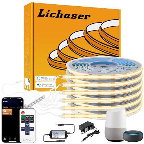 Lichaser LED für Akustikpaneele 1M, 6 Rollen WiFi COB LED Streifen Warmweiss Parallel und Kompatibel mit Alexa, 12V COB Lichtleiste für Akustikpaneele Beleuchtung, Wandpaneele, Regal, Vitrinen