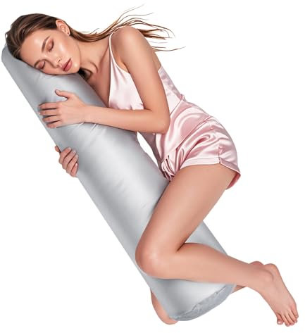 Lnngub Nackenrollenbezug, 120 x 20 cm Extra Langer Bezug für Nackenrolle Grauer Nackenkissenbezug mit Reißverschluss aus Kunstseide für Kissenrollen aus Memory-Schaum und Nackenkissenrollen (1 Stück)