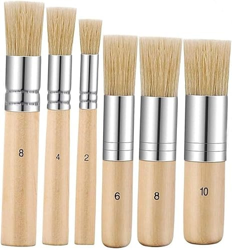 Heanvmyss Pincel de Plantilla de Madera,6 Piezas Pinceles para Estarcido,Cepillo Multifunción,Pinceles de Cerdas de Cerdo Naturales para Pintura de Acuarela,Al Óleo,Acrílica,Artística,Manualidades