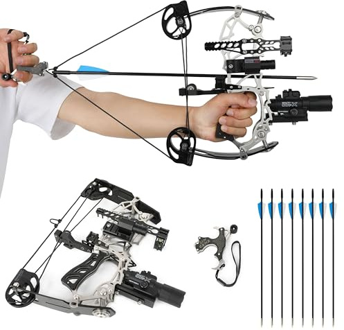 Archery Compound Bow and Arrows Set, 15-32 lbs Draw Weight Adjustable, Compact Compound Bow Kit Adult In-Car Hunting RH/LH for Outdoor Shooting (Type 1)