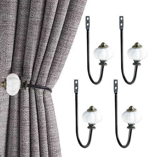 4 Pezzi Embrasse per Tende, Ferma Tende in Metallo, Muro Ganci a U Fermatenda, Fermatende e Raccogli Tenda Vintage, Supporto per Tende da Parete per Soggiorno Camera da Letto Sala da Pranzo(Nero)
